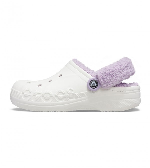 Crocs Baya Lined Fuzzy-Strap Clog - White/ Lavender