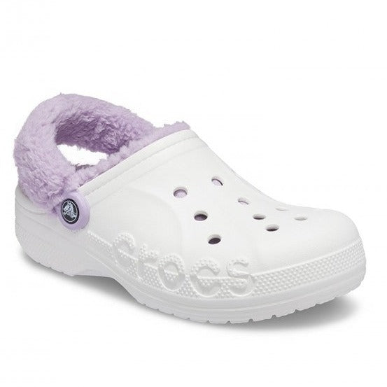 Crocs Baya Lined Fuzzy-Strap Clog - White/ Lavender