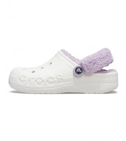 Crocs Baya Lined Fuzzy-Strap Clog - White/ Lavender