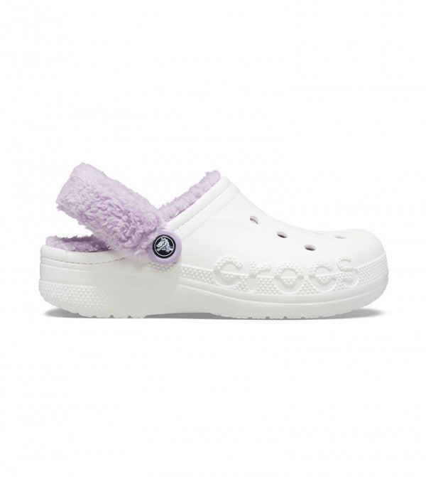 Crocs Baya Lined Fuzzy-Strap Clog - White/ Lavender