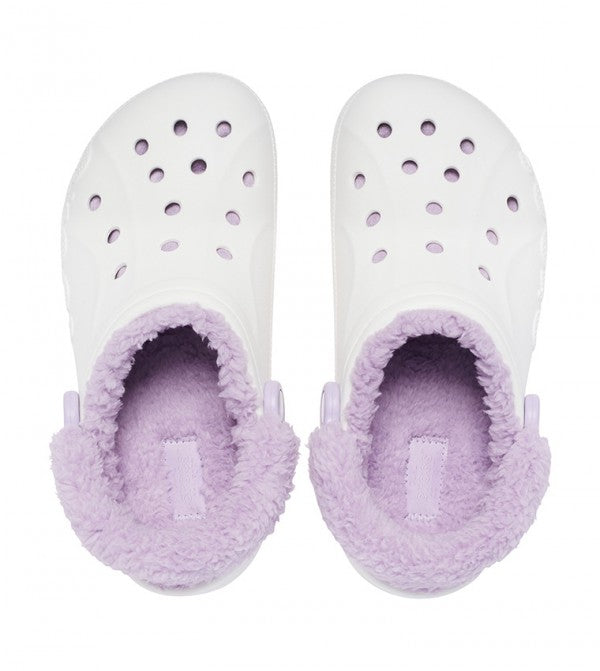 Crocs Baya Lined Fuzzy-Strap Clog - White/ Lavender