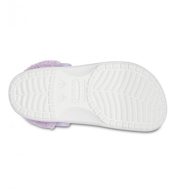 Crocs Baya Lined Fuzzy-Strap Clog - White/ Lavender