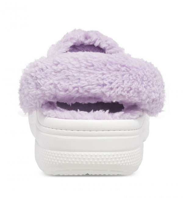 Crocs Baya Lined Fuzzy-Strap Clog - White/ Lavender