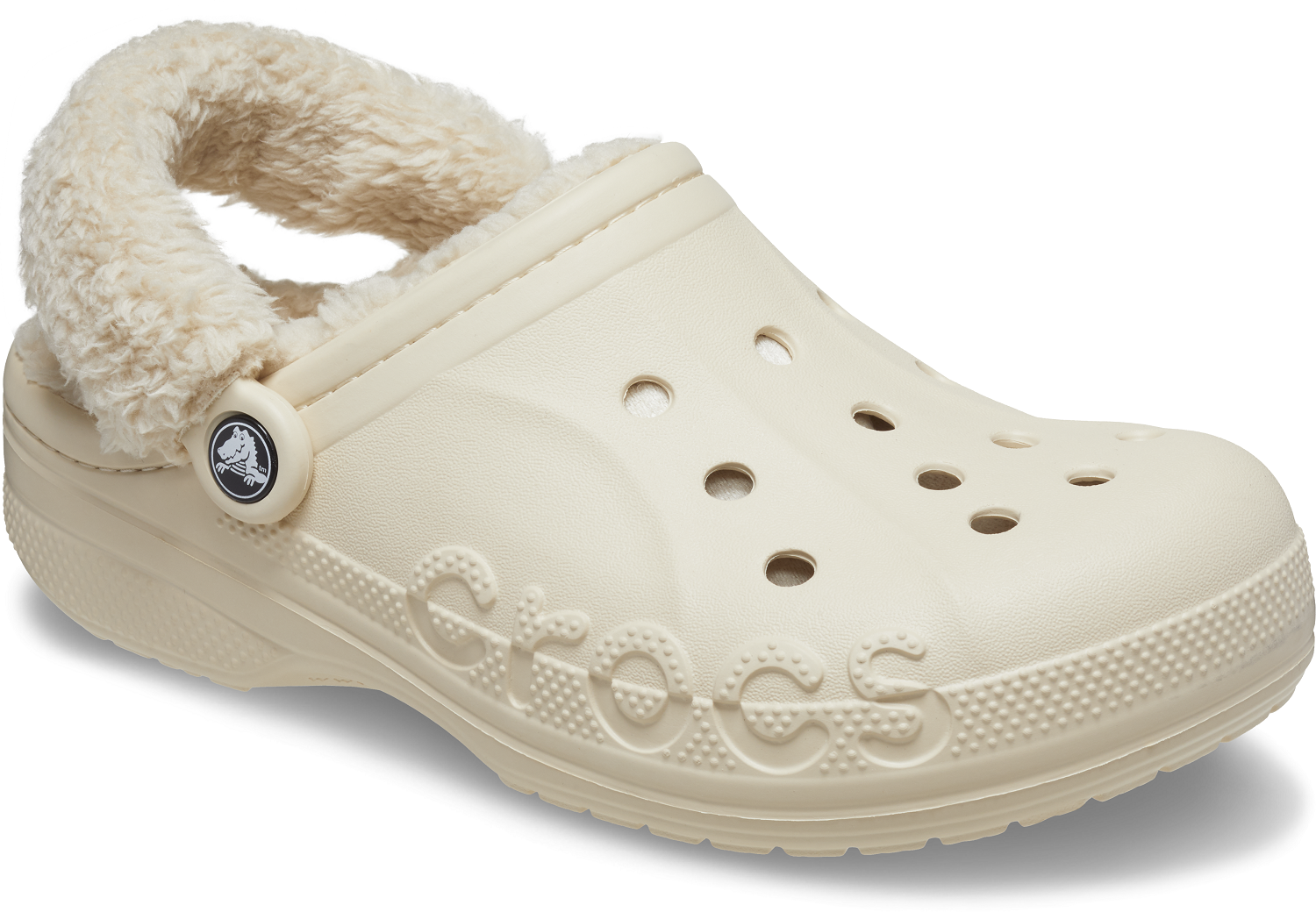 Crocs Baya Lined Fuzzy-Strap Clog - Cream