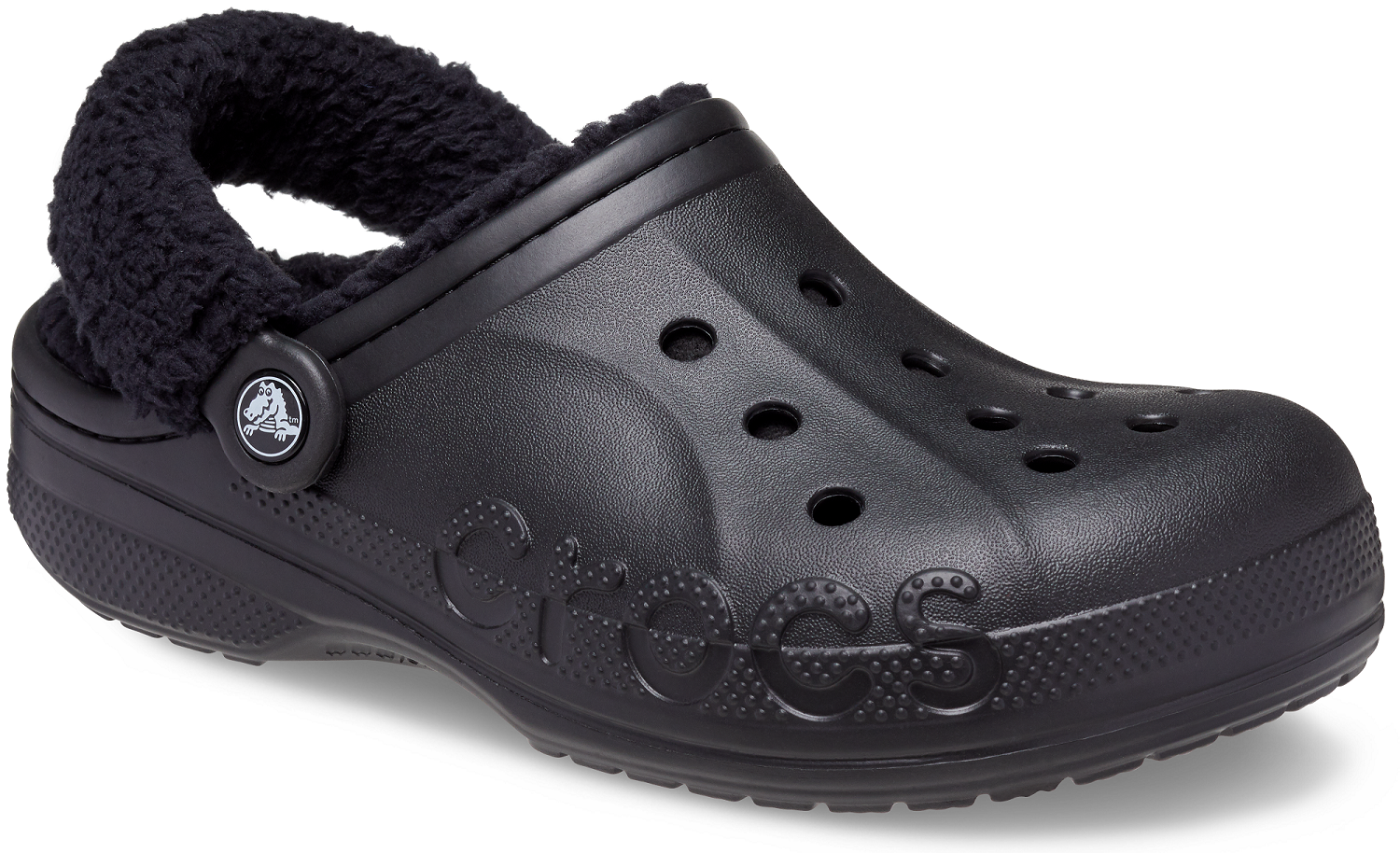 Crocs Baya Lined Fuzzy-Strap Clog - Black