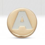 Gold charm with letter 'A' on a white background