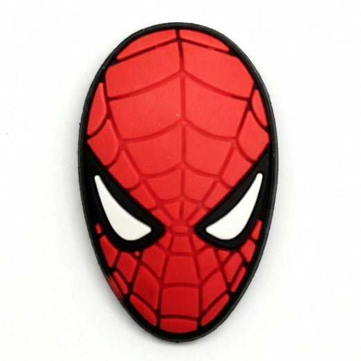 Red and black mask with white eyes on a white background