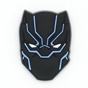 Black Panther mask with blue accents on a white background