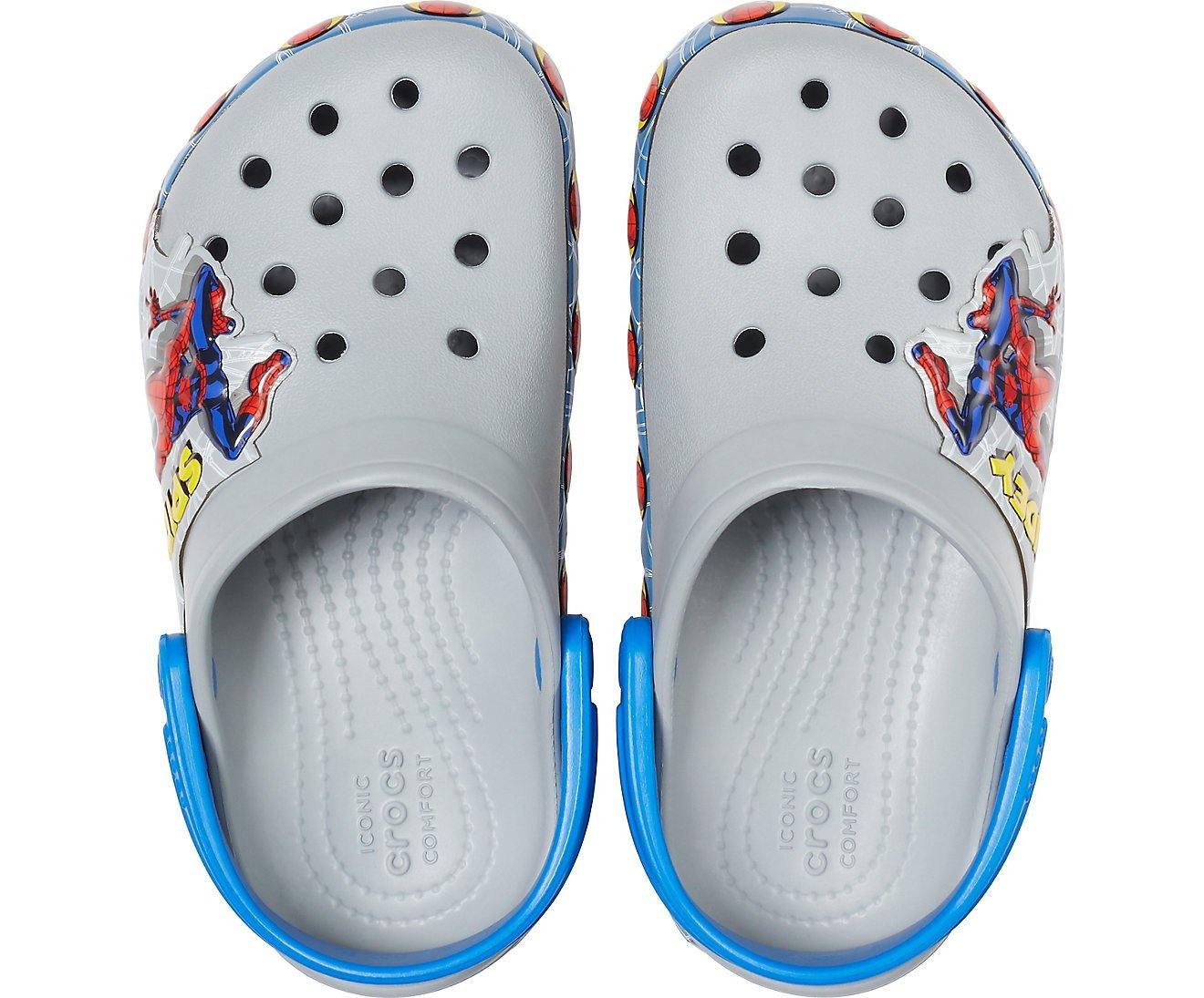 Authentic Kids Crocs Fun Lab Spider-Man Lights Clog - Light Grey - mTravel Store