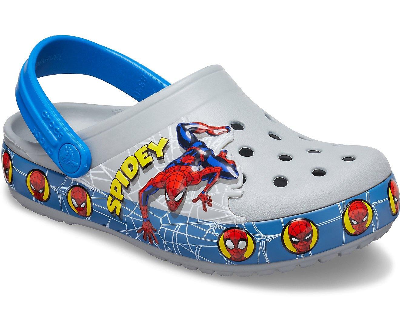 Authentic Kids Crocs Fun Lab Spider-Man Lights Clog - Light Grey - mTravel Store