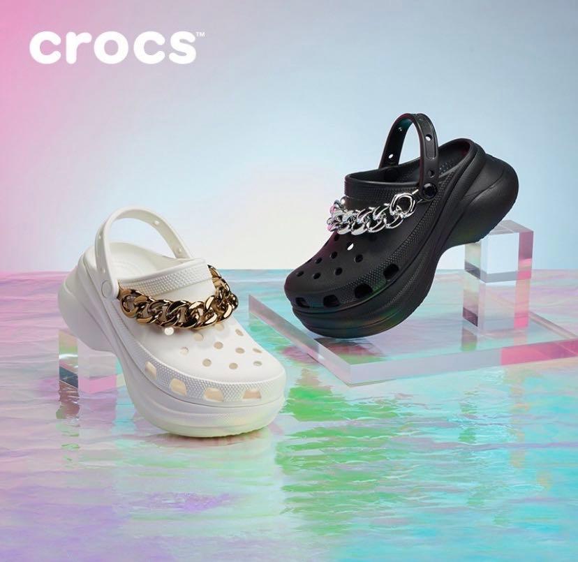 Crocs Bae platform shoes with chain detail in black